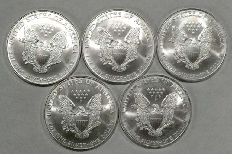 5 Liberty 1 oz .999 Fine Silver One Dollar Coins Year 2001