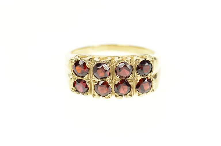 10K Yellow Gold Art Deco Squared Garnet Statement Band Ring