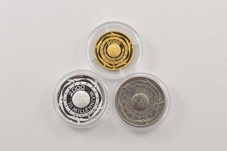 (3) 2000 Italy Millennium Medal Set Silver, Titanium, Gold W/ Diamonds