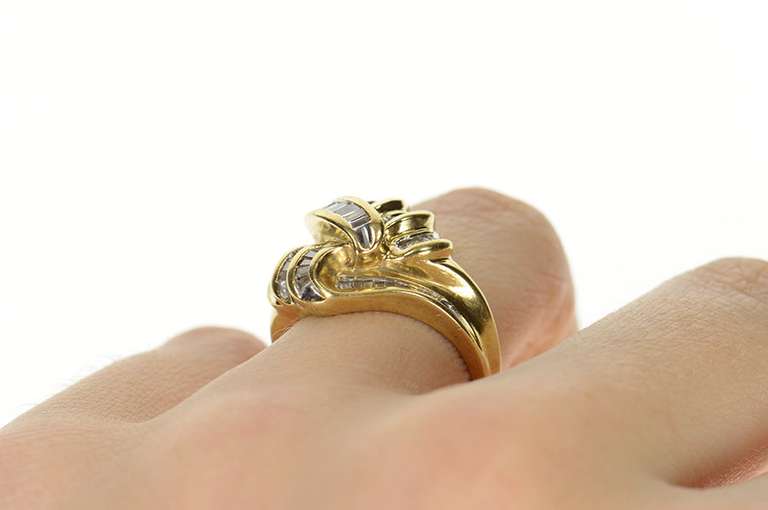 10K Yellow Gold Wavy Baguette Statement Diamond Encrusted Ring