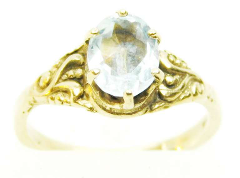 Beautiful Antique 10K Gold Aquamarine Ring, 5.25