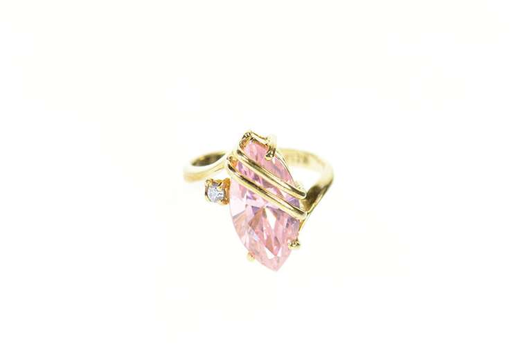 10K Yellow Gold Marquise Pink Cubic Zirconia Accent Statement Ring