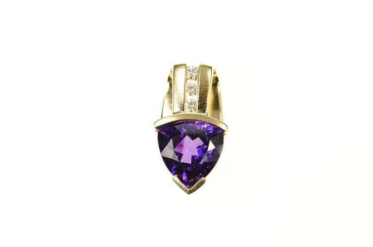 14K Yellow Gold Trillion Amethyst Diamond Accent Statement Pendant