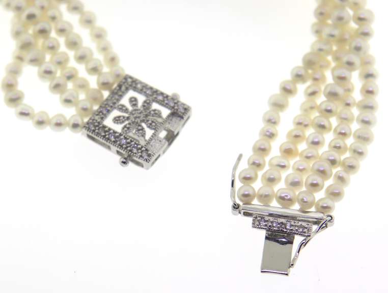 Pearl and Cubic Zirconia Sterling Silver Bracelet