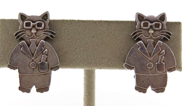 Mexico Sterling Silver Cat Clip Earrigs