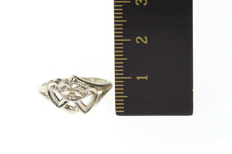10K White Gold Retro Diamond Inset Interlocking Heart Ring