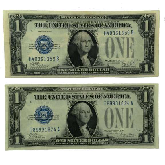 1928 A & 1928 B $ 1 Funnyback Silver Certificates
