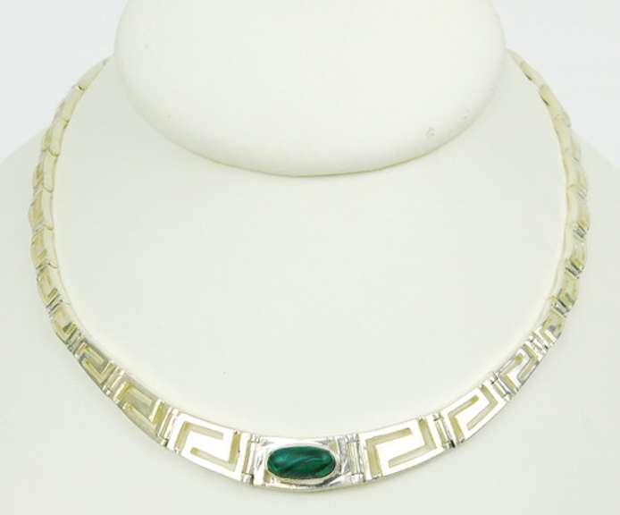 Sterling Greek Key Malachite Neckpiece