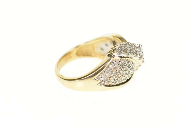 14K Yellow Gold Pave Diamond Encrusted Criss Cross Statement Ring