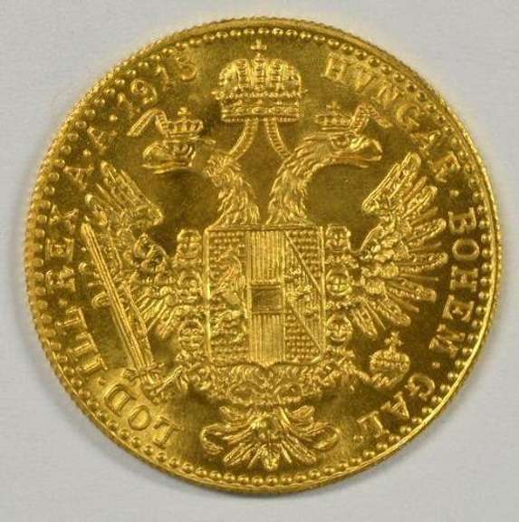 Semi-Prooflike BU Austria 1 Ducat Gold Piece dated 1915
