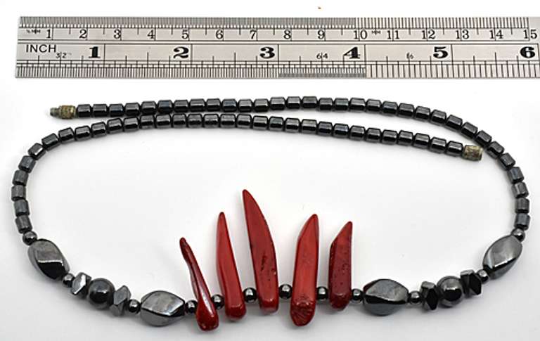 Unusual Hemetite and Oxblood Coral Necklace