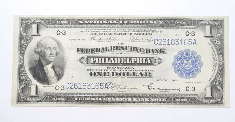 1918 National Currency Fed. Reserve Philadelphia 1 Dollar Large Note