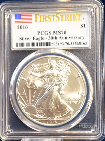2016 $1 AMERICAN SILVER EAGLE PCGS MS70 FLAG FIRST STRIKE LABEL 30th ANNIVERSARY