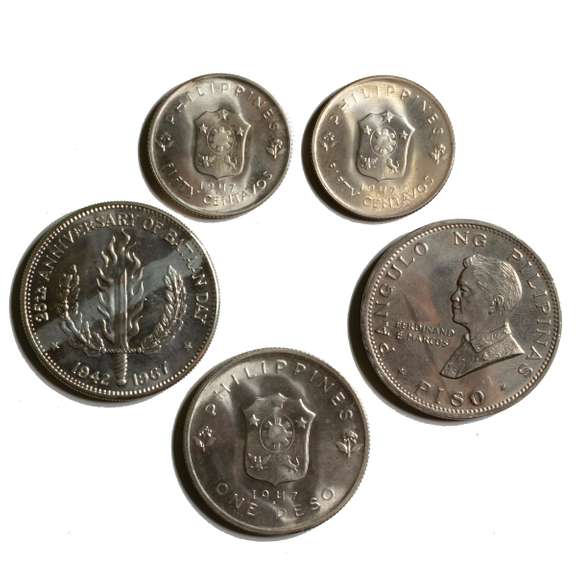 5 BU Philippine Coins 1947- 1970