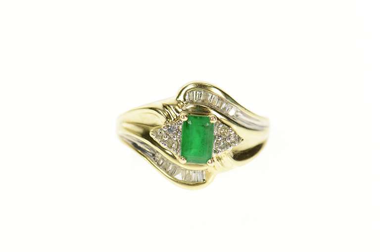 10K Yellow Gold Natural Emerald Diamond Accent Bypass Ring
