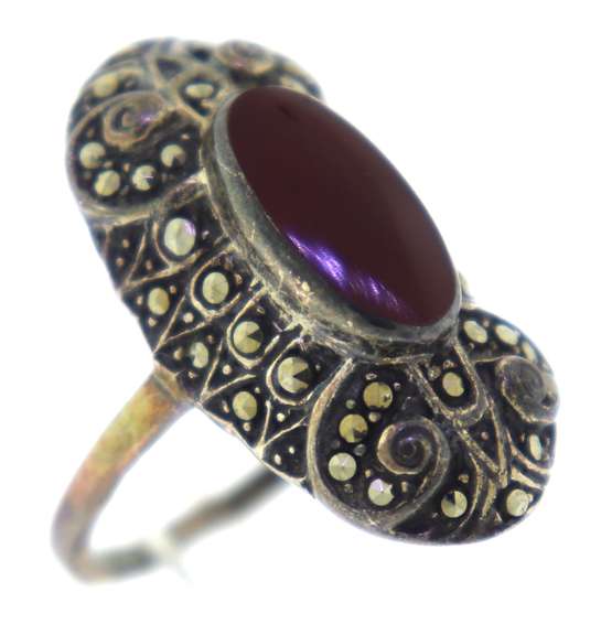 Sterling Silver Carnelian Marcasite Ring