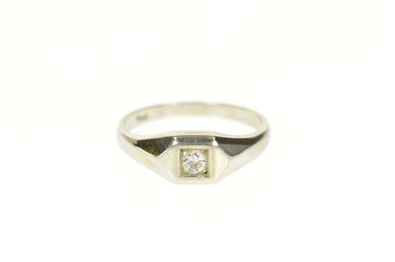 14K White Gold 1940's Simple Diamond Solitaire Promise Ring