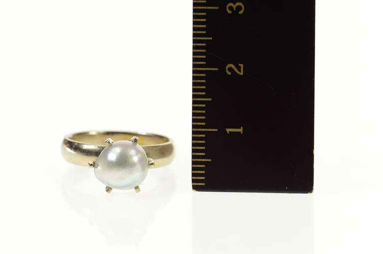 14K White Gold Retro Light Blue Pearl Prong Statement Ring