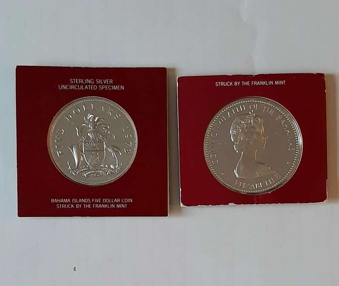 1970 Unc $ 5&$10 Proof Bahama Sterling Silver Crowns