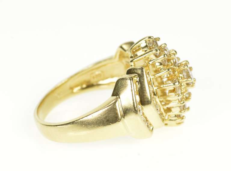 14K Yellow Gold 1.35 Ctw Diamond Elegant Cluster Statement Ring