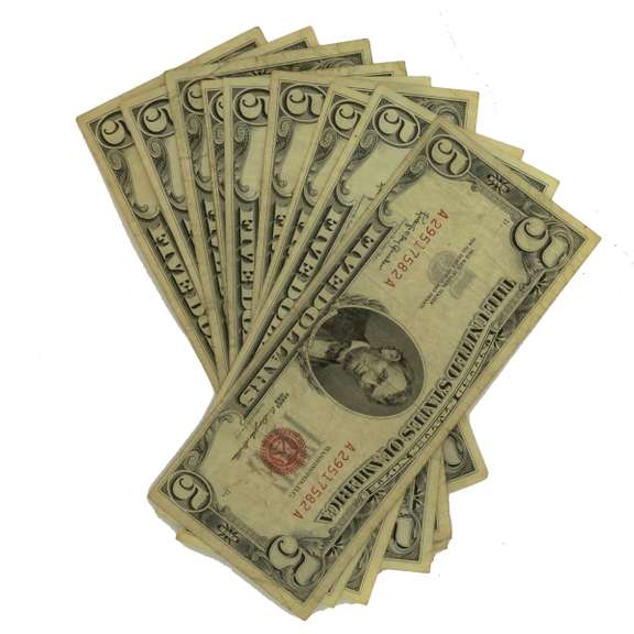 10 Clean 1963 $5 Red Seal US Notes