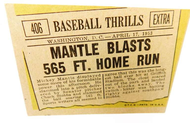 1961 Mantle Blasts 565 Ft. Home Run Baseball Card