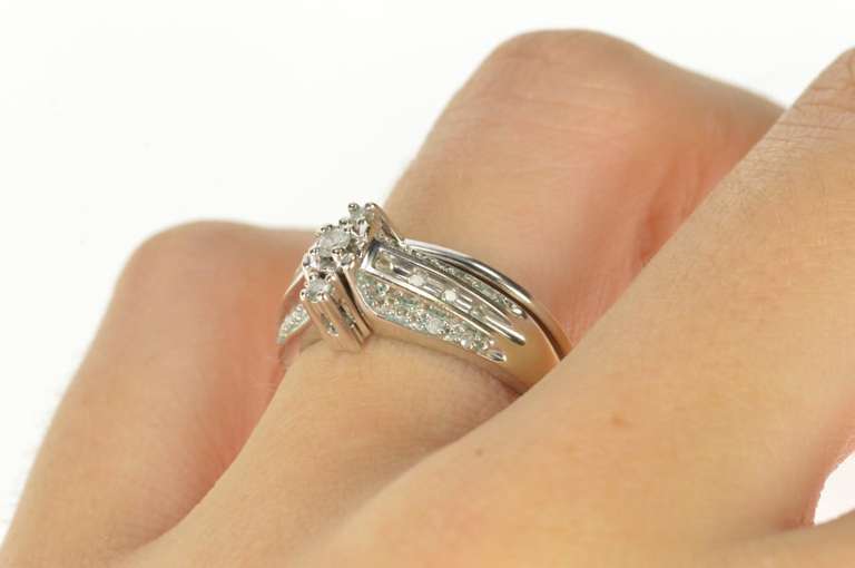 10K White Gold Diamond Encrusted Engagement Bridal Set Ring