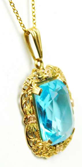 Stunning 10K Tri-Color Gold Topaz Pendant & Chain