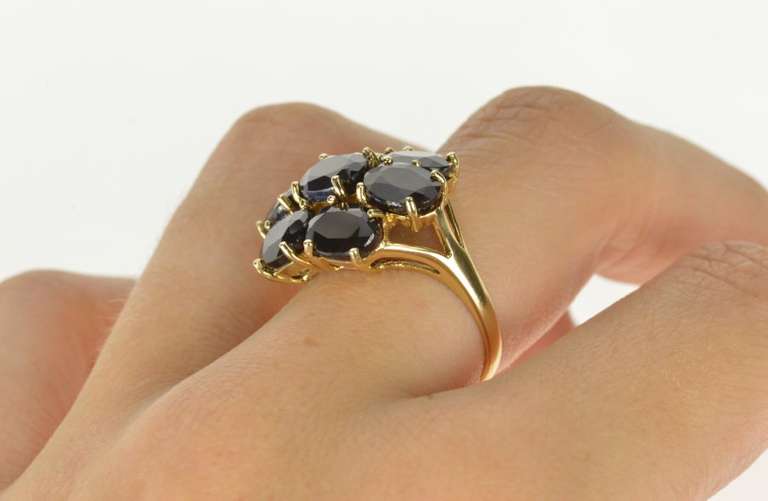 10K Yellow Gold Deep Navy Sapphire Oval Cluster Cocktail Ring