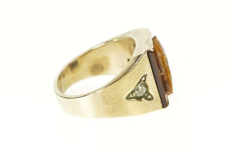 14K Yellow Gold Men's Tiger's Eye Diamond Accent Statement Ring