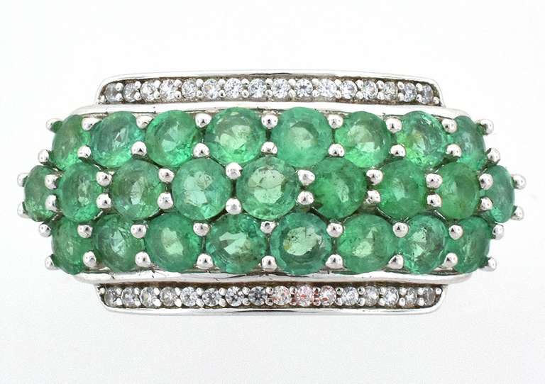 Lively Emerald & White Sapphire Cluster Ring in Sterling Silver