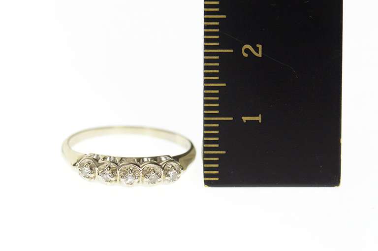 14K White Gold Five Stone Classic Diamond Wedding Band Ring