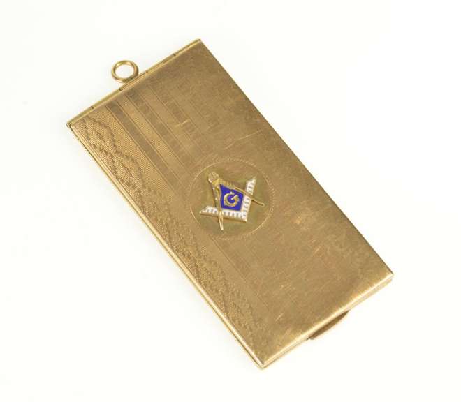 10K Yellow Gold Art Deco 47x26.7mm Masonic Enamel Card Case Pendant