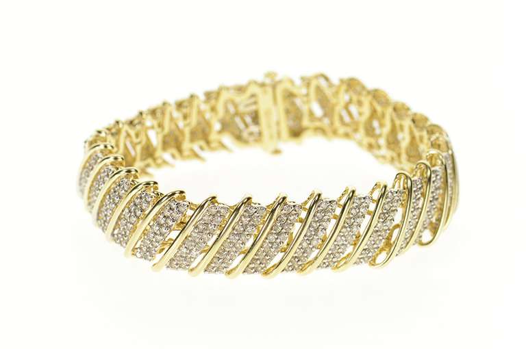 14K Yellow Gold 2.30 Ctw Diamond Encrusted Bar Link Statement Bracelet