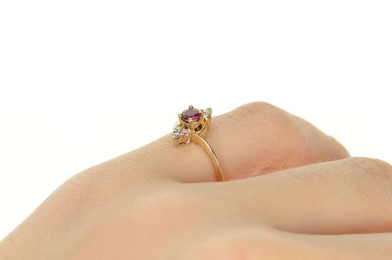 10K Yellow Gold Round Ruby Diamond Cluster Bypass Ring