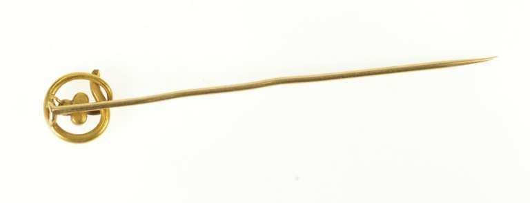 14K Yellow Gold Pearl Inset Shamrock Clover Victorian Stick Pin