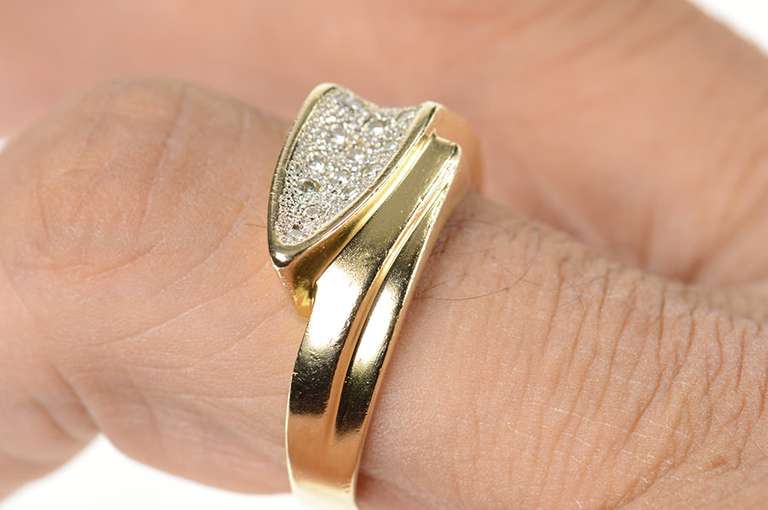 14K Yellow Gold Two Tone Pave Diamond Geometric Men's Ring