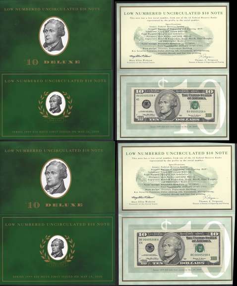 $10 1999 Set of 2 Matching 4 Digit Serial number in original BEP holder