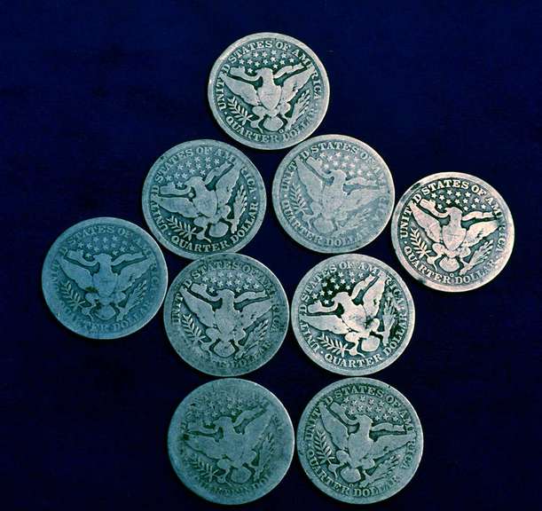 Estate Lot OF Barber Quarters Heavy Circulated 9 Total