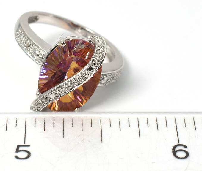 Stunning Mystic Pink Topaz with Diamond Chips in White Gold