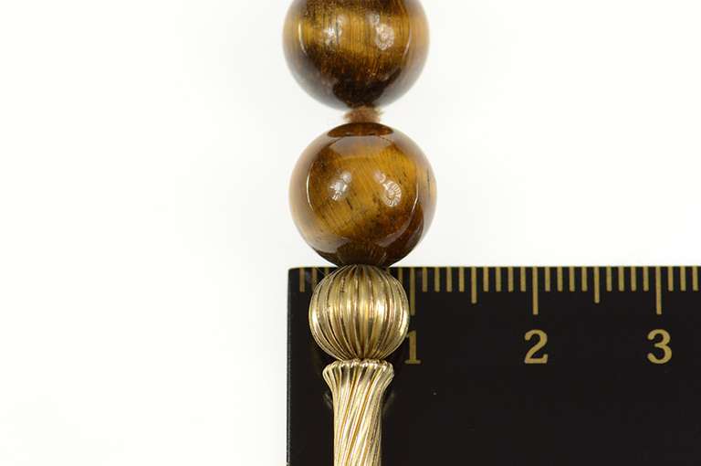 Gold Filled Retro Tiger's Eye Twist Bead Opera Chain Necklace