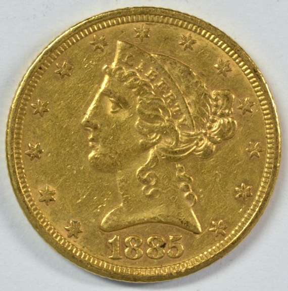 Lovely 1885 US $5 Liberty Gold Piece. Full strike
