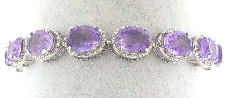 Adorable Amethyst & Diamond Bracelet in Platinum-Plated Silver