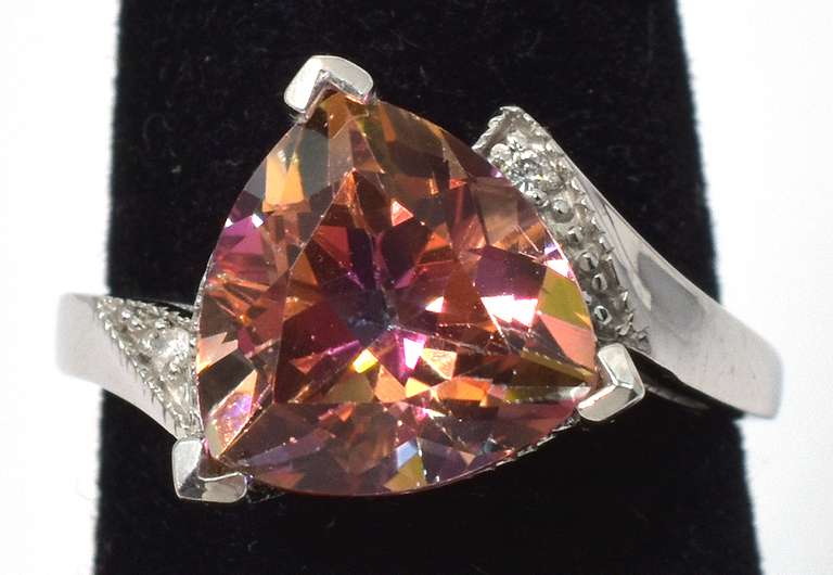 Gorgeous Mystic Pink Topaz Ring in White Gold