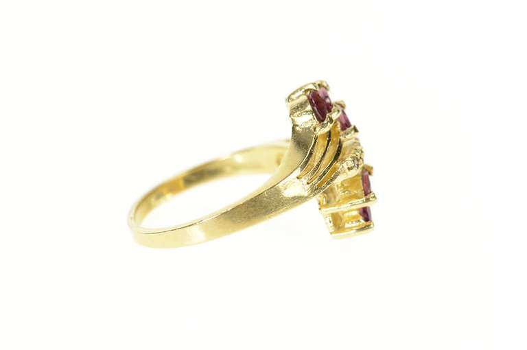 14K Yellow Gold Ruby Marquise Cluster Diamond Accent Bypass Ring