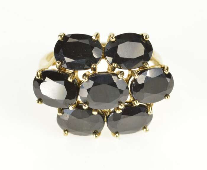 10K Yellow Gold Deep Navy Sapphire Oval Cluster Cocktail Ring