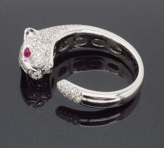 18k Panther Diamond Ring with Ruby Eyes