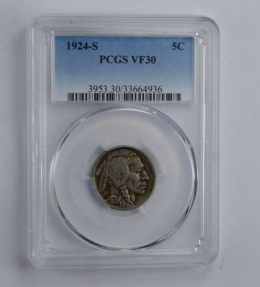 VF30 1924-S Indian Head Buffalo Nickel - Graded PCGS