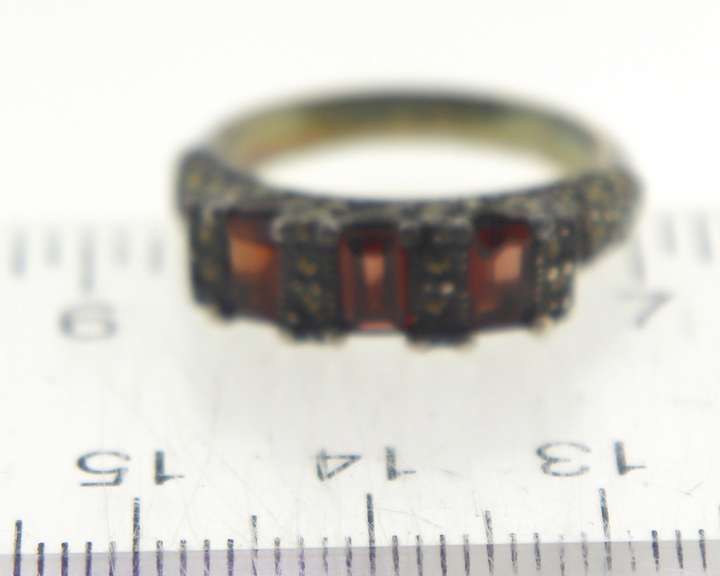 Sterling Silver Red Garnet Marcasite Ring