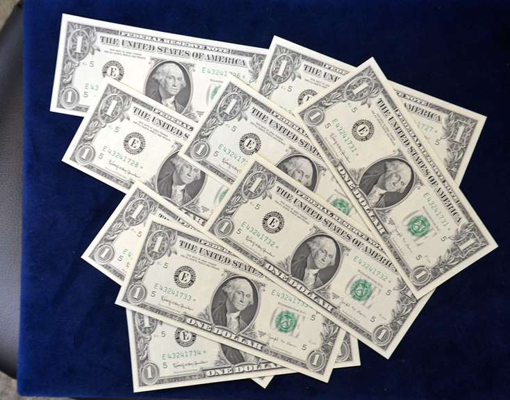 9 CONSECUTIVE UNC 1963 B* SERIES $1.00 FRN NOTES BARR DOLLARS